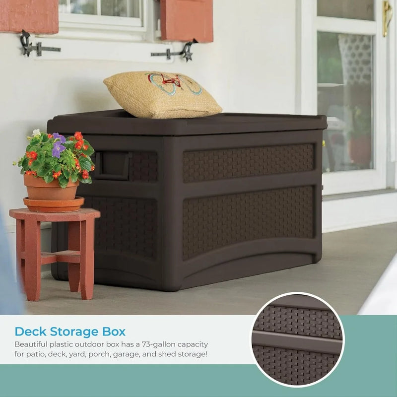 Durable 73 Gallon Outdoor Plastic Storage Chest with Handles, Wheels, and Seat for Patio, Garden, or Pool for Indoor and Outdoo