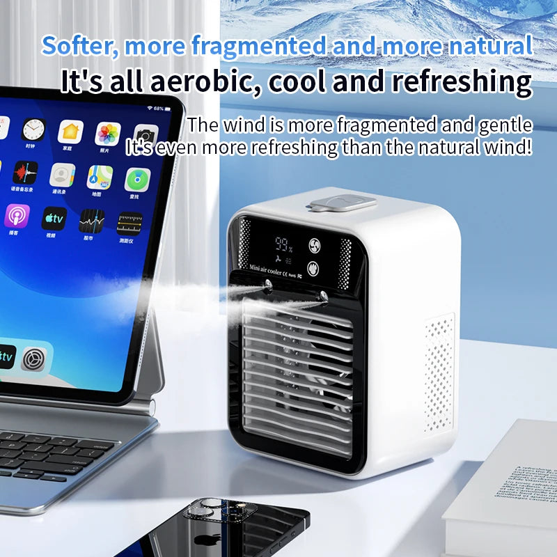 Portable Mini air Conditioner Desktop Fast Water-Cooled Electric Fan Double Jet Ultrasonic Atomization 2 Speed Silent Air Cooler