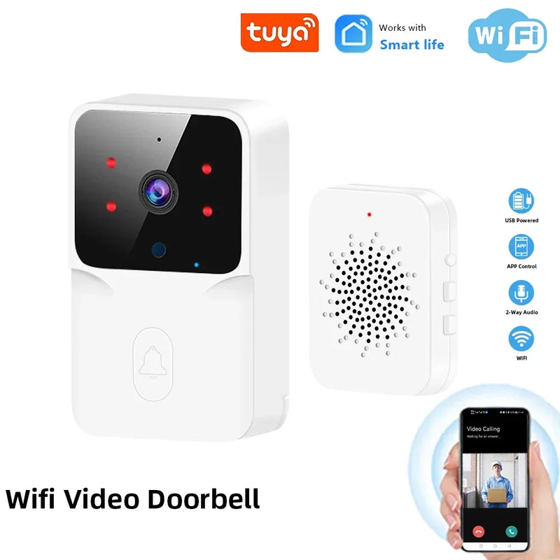 Tuya WiFi Doorbell, Wireless Camera Bell for Home Security, Compatible with Alexa & Google, DC/AC/Battery Powered